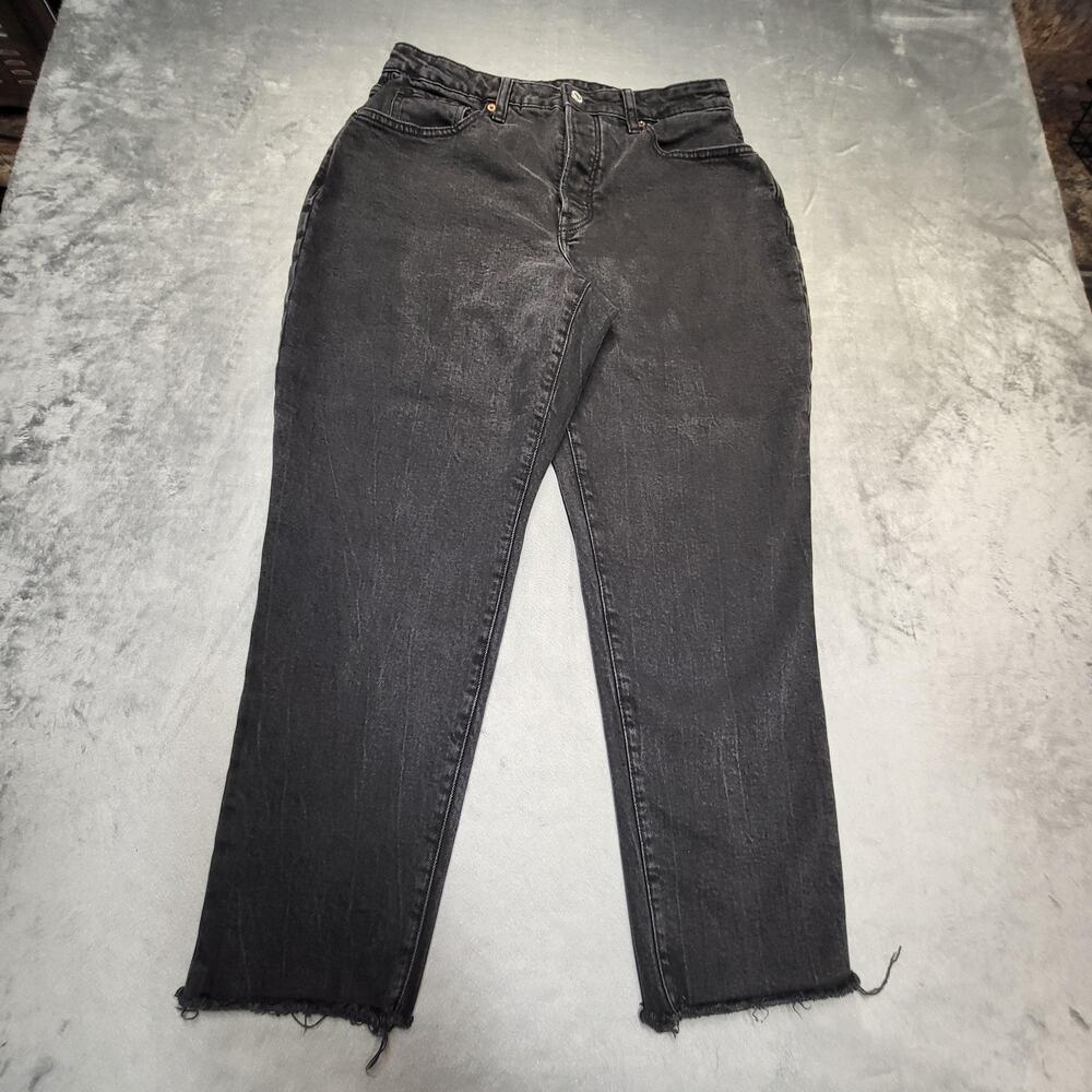 Old Navy Jeans Womens 14 Black Straight Relaxed Distressed Button Fly Denim